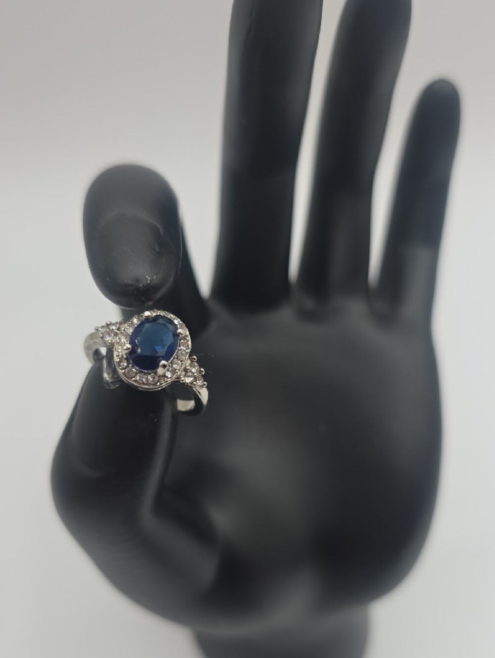 Blue Sapphire Halo Ring - Women's 9.25 Sterling Silver Cocktail Ring